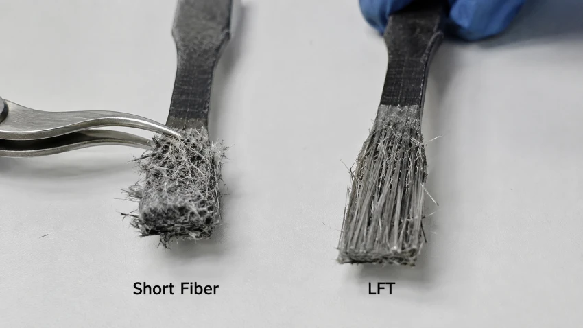 LFT burn-off test fiber skeleton structure vs short fiber residue comparison