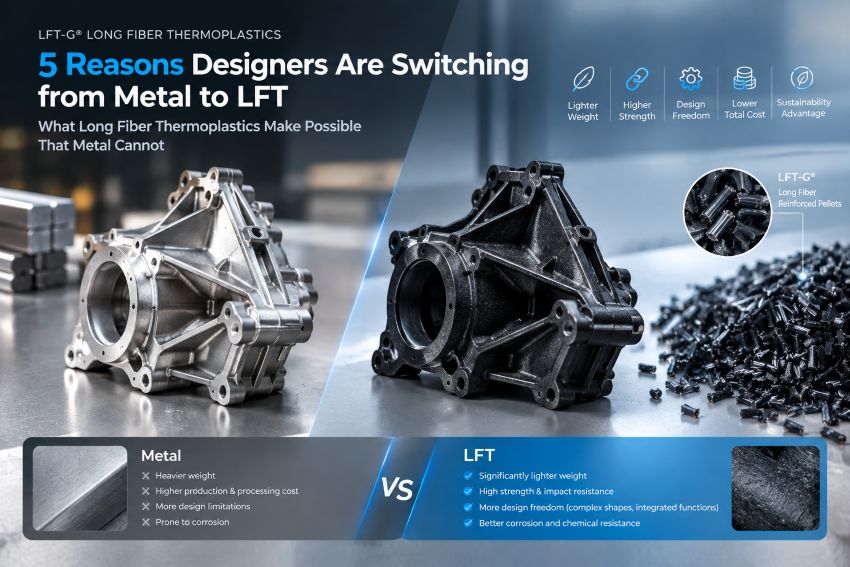 Figure 1. LFT enables part consolidation - replacing multiple metal components with a single injection-molded part, reducing weight, assembly, and cost.