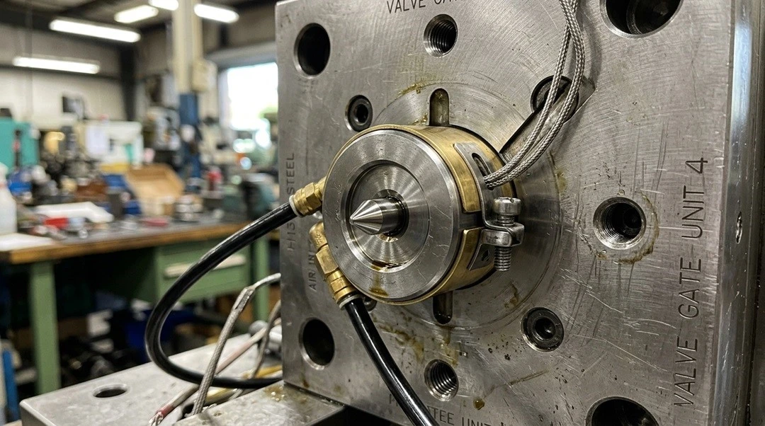 Sequential valve gating system hot runner manifold used on a large long glass fiber composite mold tool Sequential valve gating system hot runner manifold used on a large long glass fiber composite mold tool