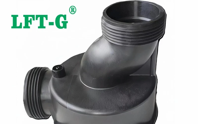 Detailed close-up view of the heavy-duty molded threads and reinforcement ribs on an LGF-PP pool pump housing